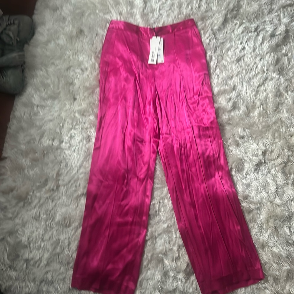 Hot pink satin trousers